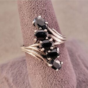 Sterling Trailing Black Spinel Six Stone Ring